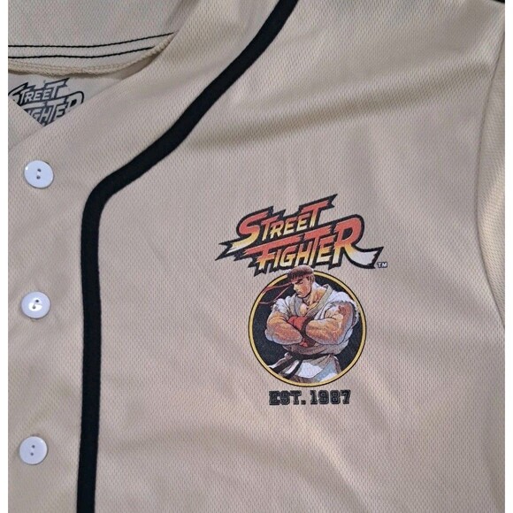 Street Fighter Baseball Jersey Button Up Men’s Size XL Black Video Game Capcom - Picture 3 of 8